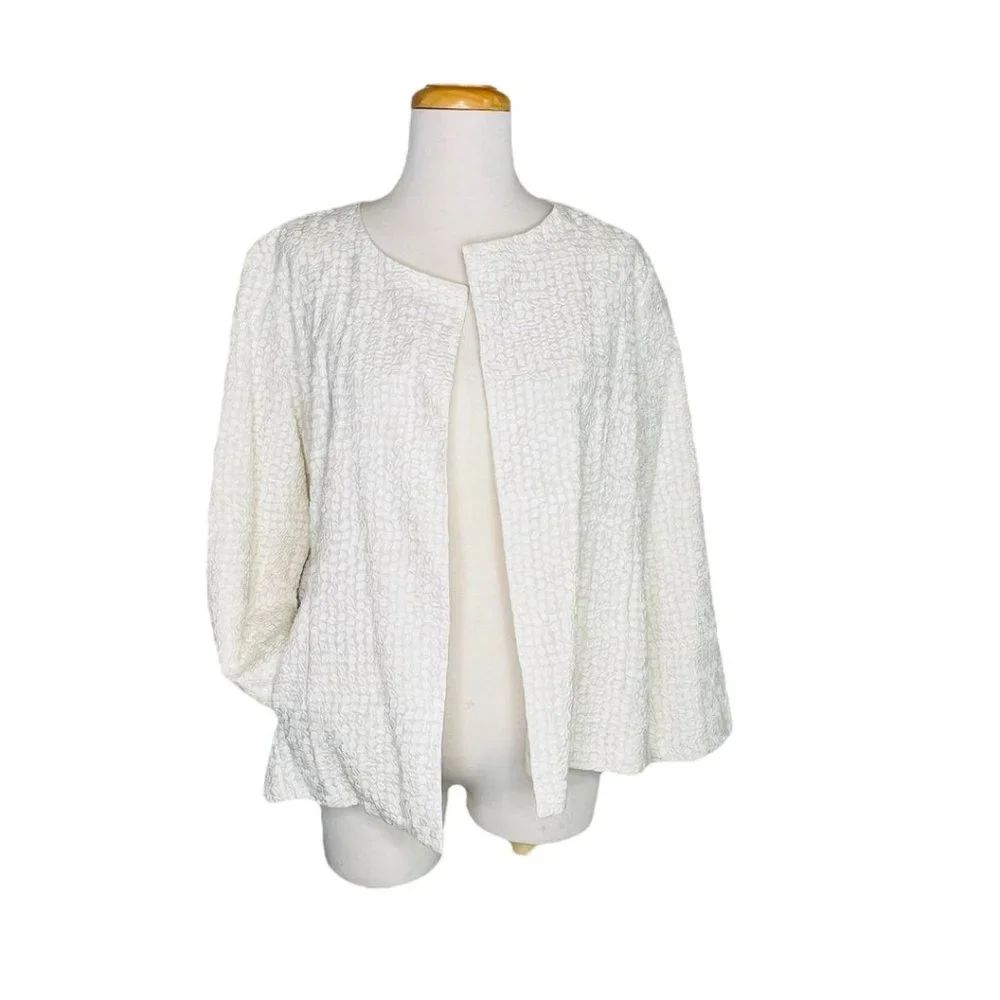 Eileen Fisher Open Front Swing Jacket Embroidered Cotton Square SZ M NWT - Picture 4 of 14